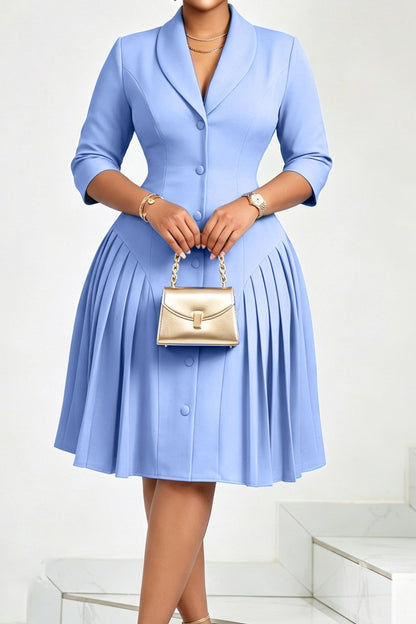 Pleated Button Front Blazer Midi Dress