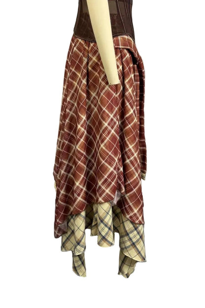 Plaid Tie-Front Asymmetrical Skirt