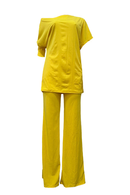 Asymmetrical Top & Wide Leg Pants Set