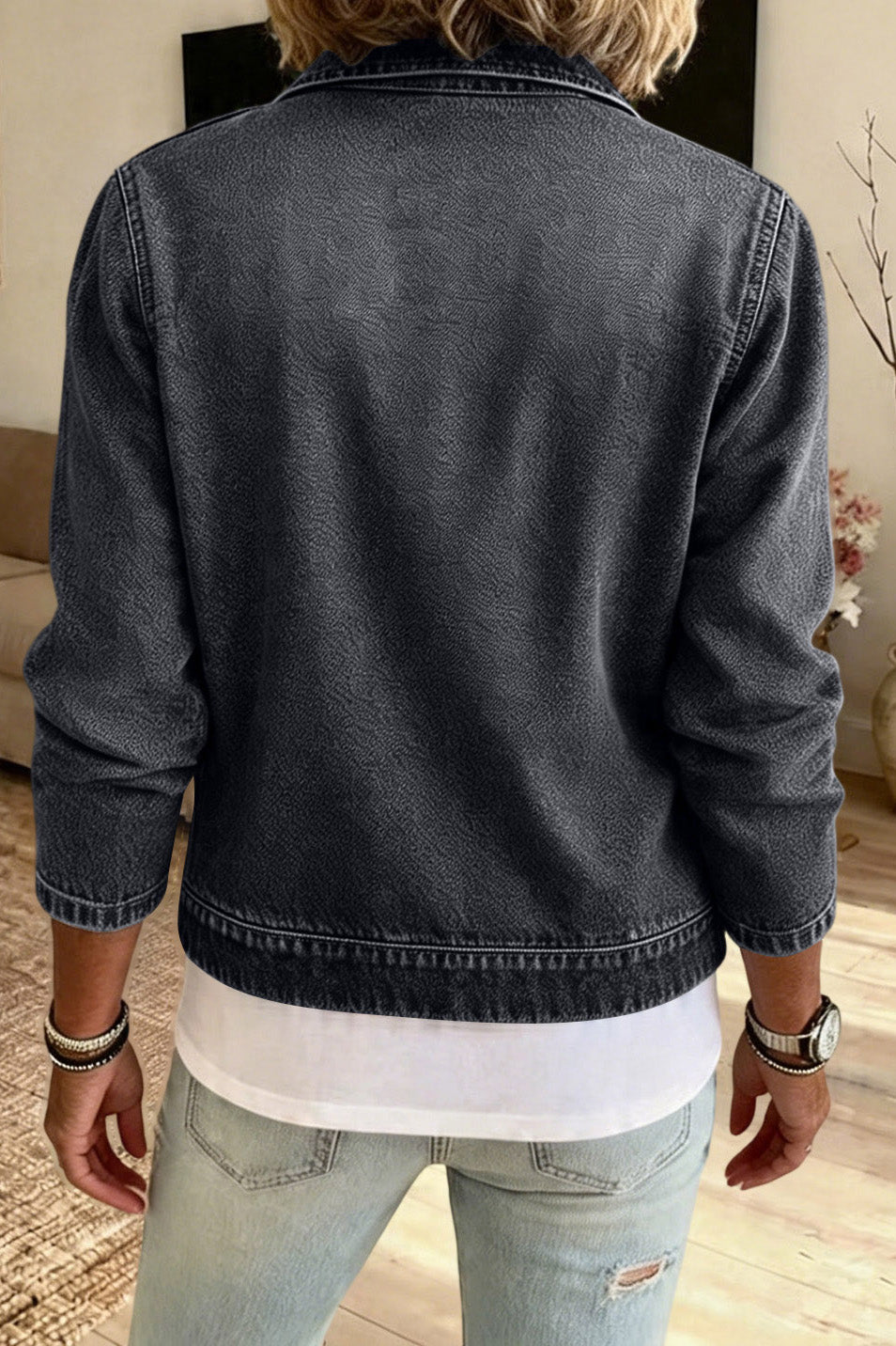 Washed Zip Front Denim Jacket