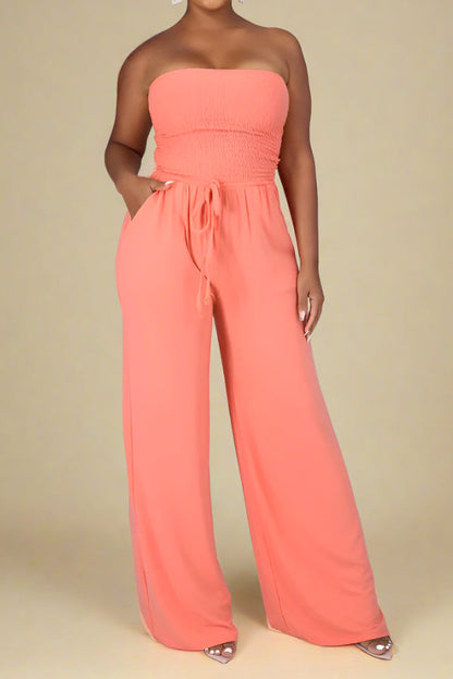 Strapless Smocked Tube Top Jumpsuit