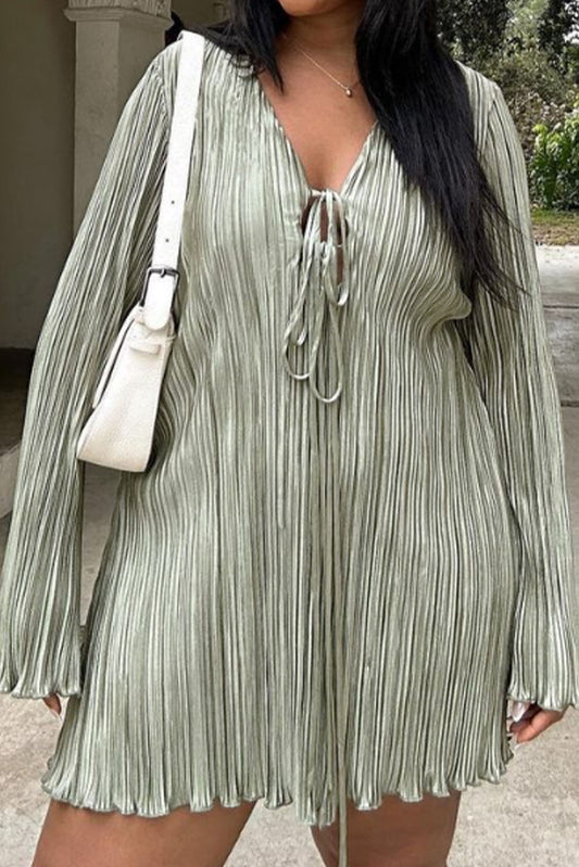 Plus Size Pleated Tie-Front Mini Dress