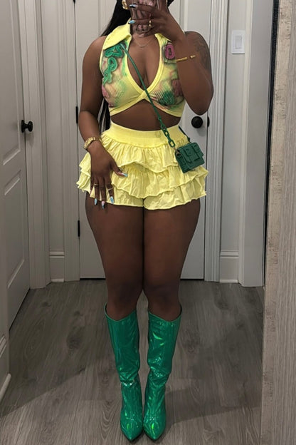 Stretch Ruffled Shorts 2pc Set
