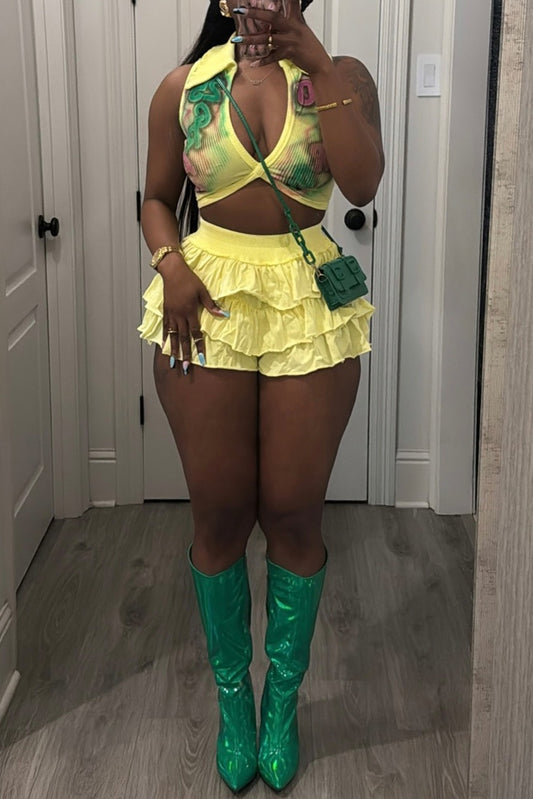 Stretch Ruffled Shorts 2pc Set