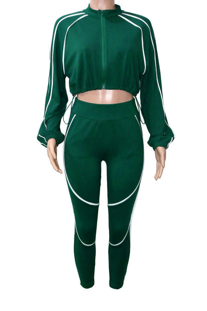 Contrast Piping Zip-Up Track Jacket & Legging Set