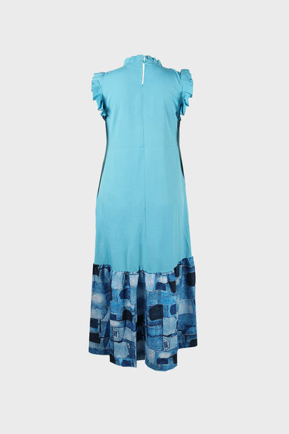 Patchwork Ruffles Sleeveless Printed Loose Dresses