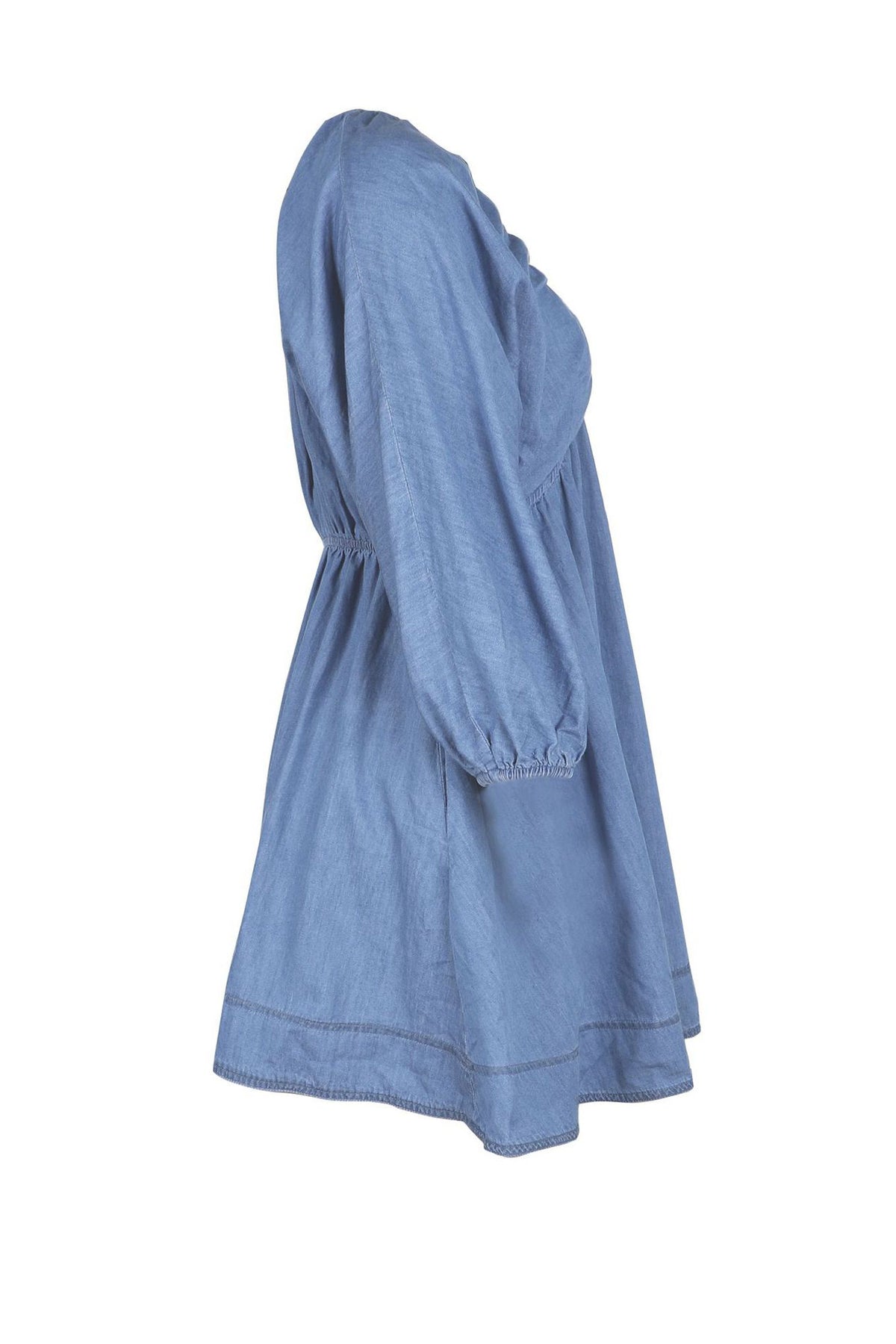Boho Denim Puff Sleeve Mini Dress