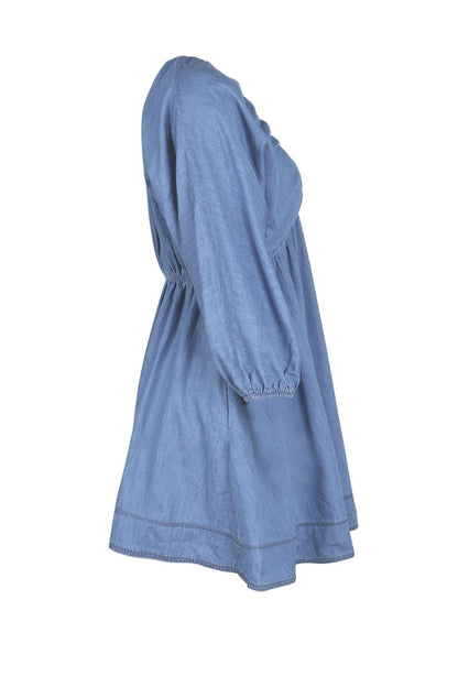 Boho Denim Puff Sleeve Mini Dress