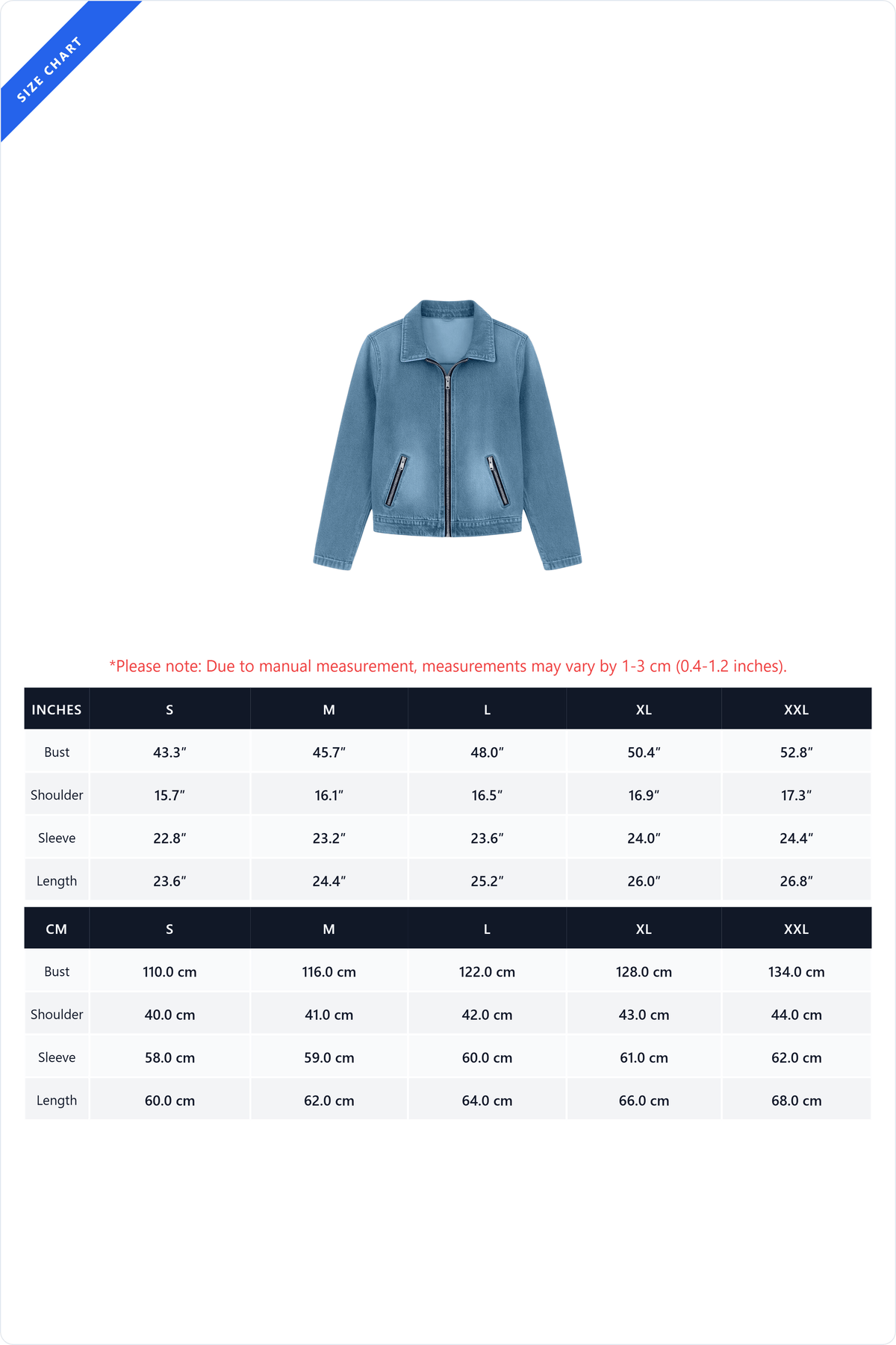 Washed Zip Front Denim Jacket