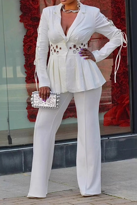 Slim Fit Eyelet Lace-Up Blazer Set
