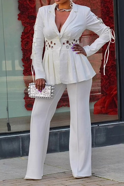 Slim Fit Eyelet Lace-Up Blazer Set