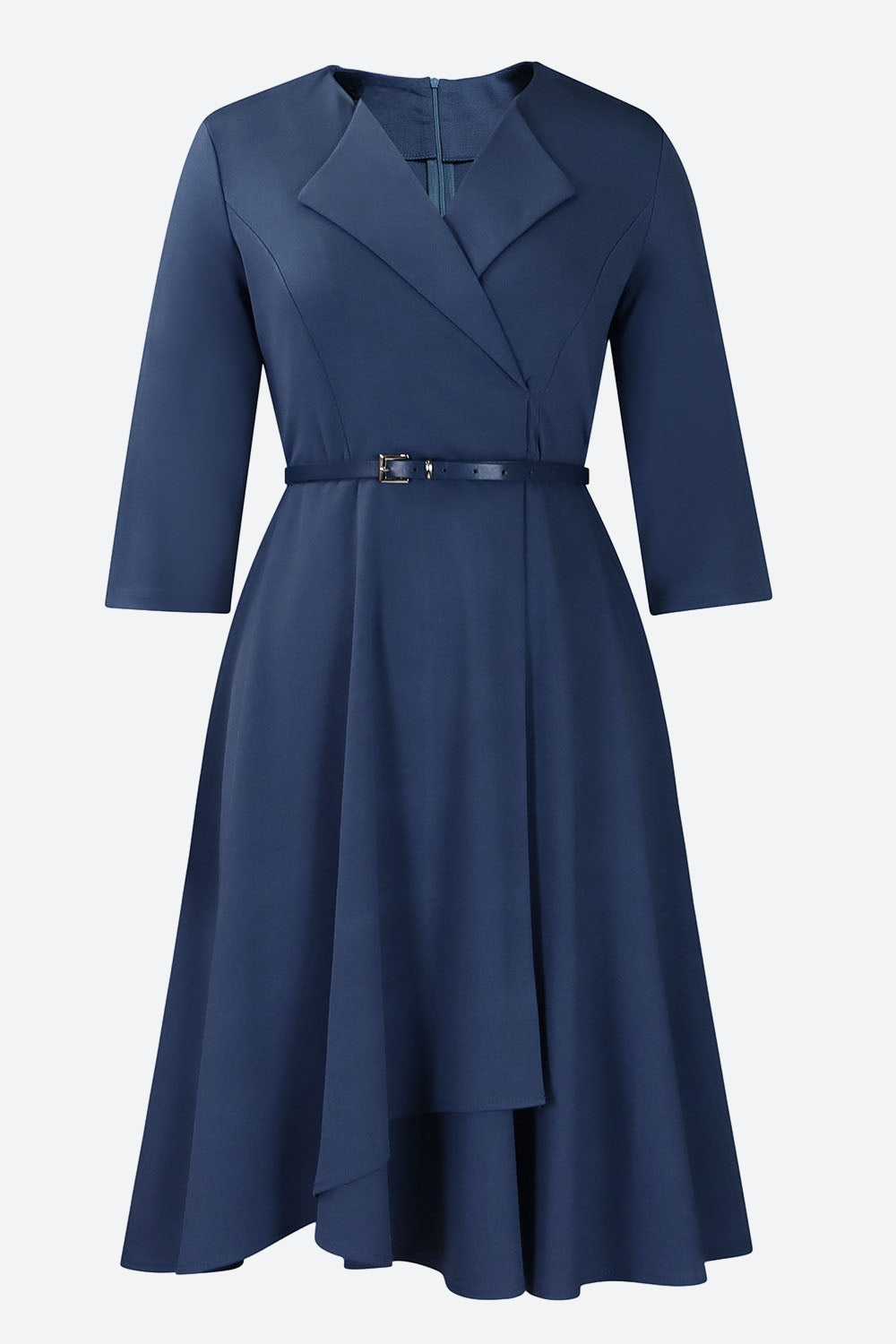 Three-Quarter Sleeve Ruched Waist Dress