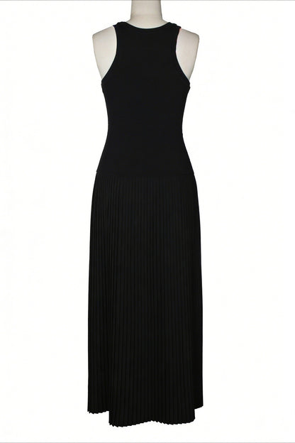 Sporty Contrast-Stripe Pleated Maxi Dress