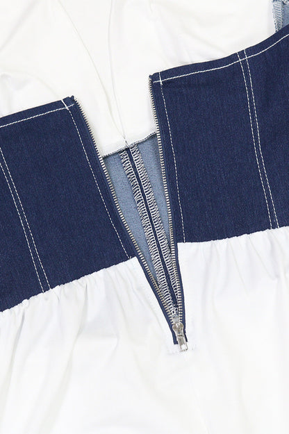 Slim Fit Denim Patchwork Deep V Slit Dress