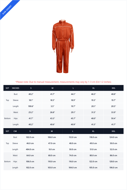 Contrast Piping Zip Pant Set