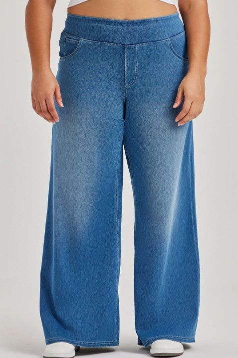 Curvy High-Stretch Wide Leg Pull-On Jeans