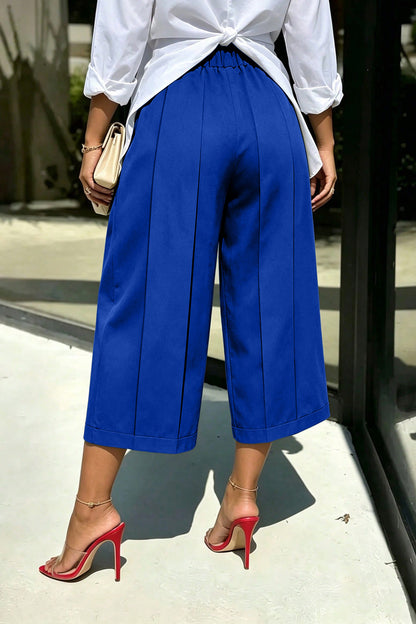 High Waist Pleated Wide Leg Culottes