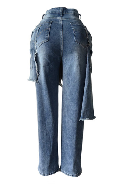Double Layer Statement Distressed Jeans