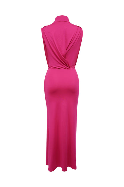 Mock Neck Cutout Ruched Maxi Dress