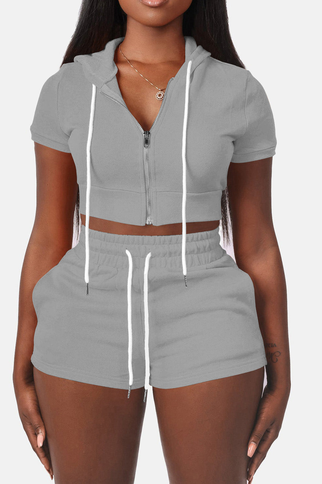 Crop Top Hoodie Short Set