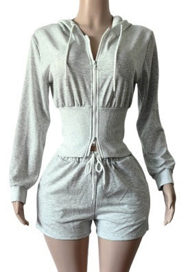 Cropped Zip Hoodie and Shorts Set