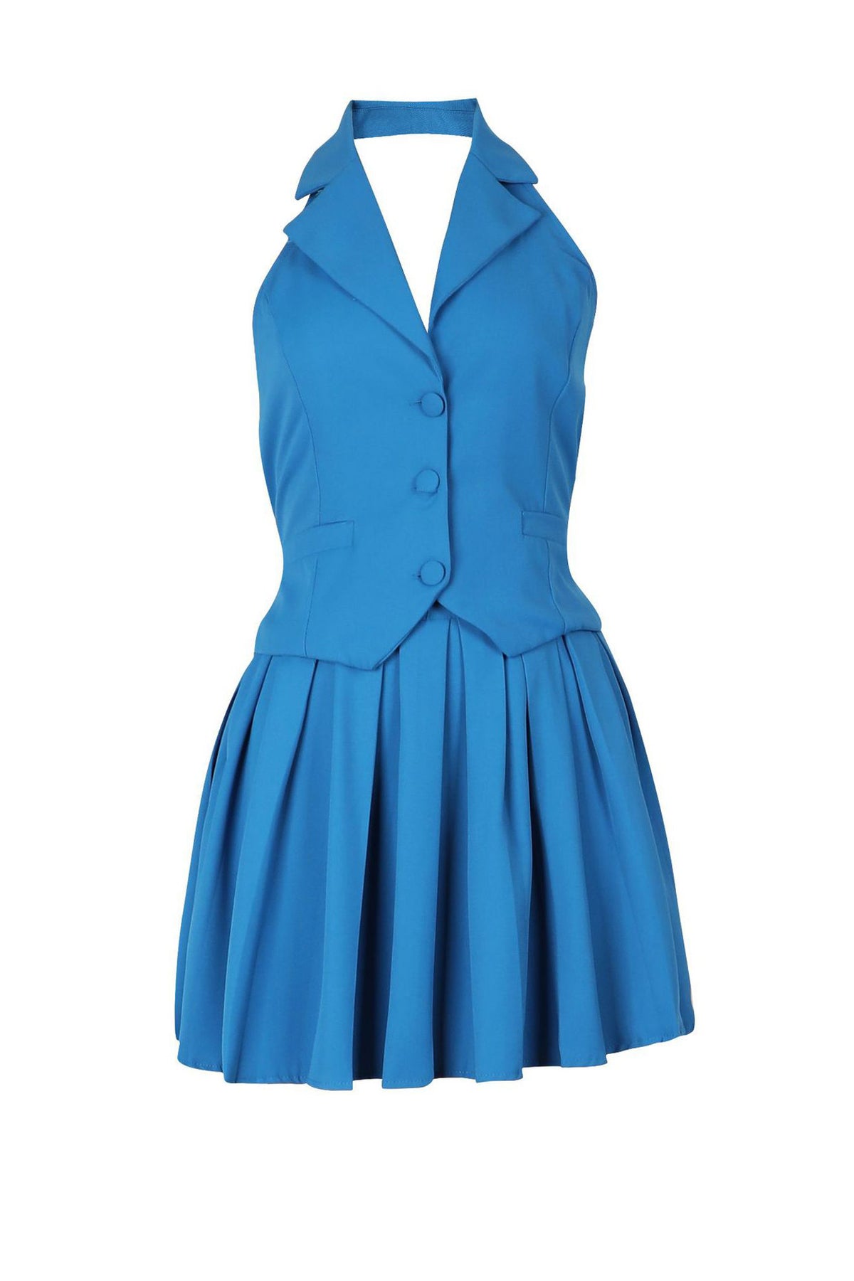 Halter Tuxedo Top & Pleated Skirt Set