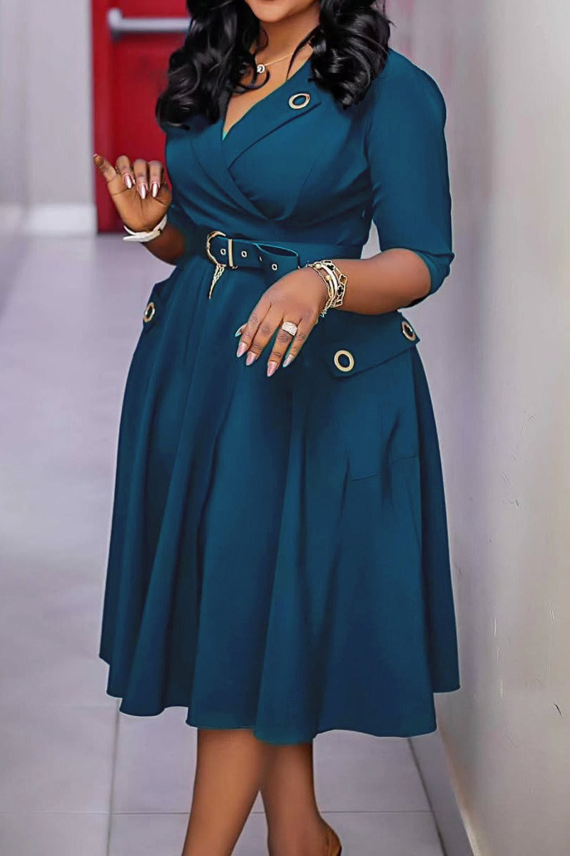 Blazer Collar High Waist Midi Dress