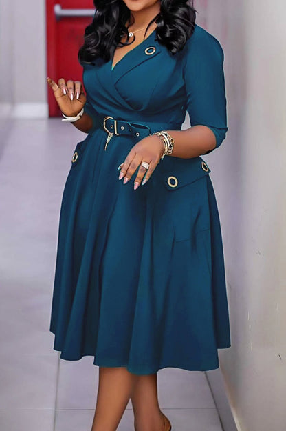 Blazer Collar High Waist Midi Dress