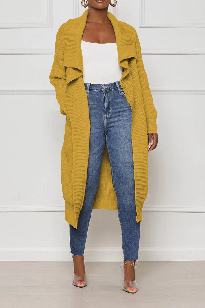 Solid Color Long Knit Cardigans