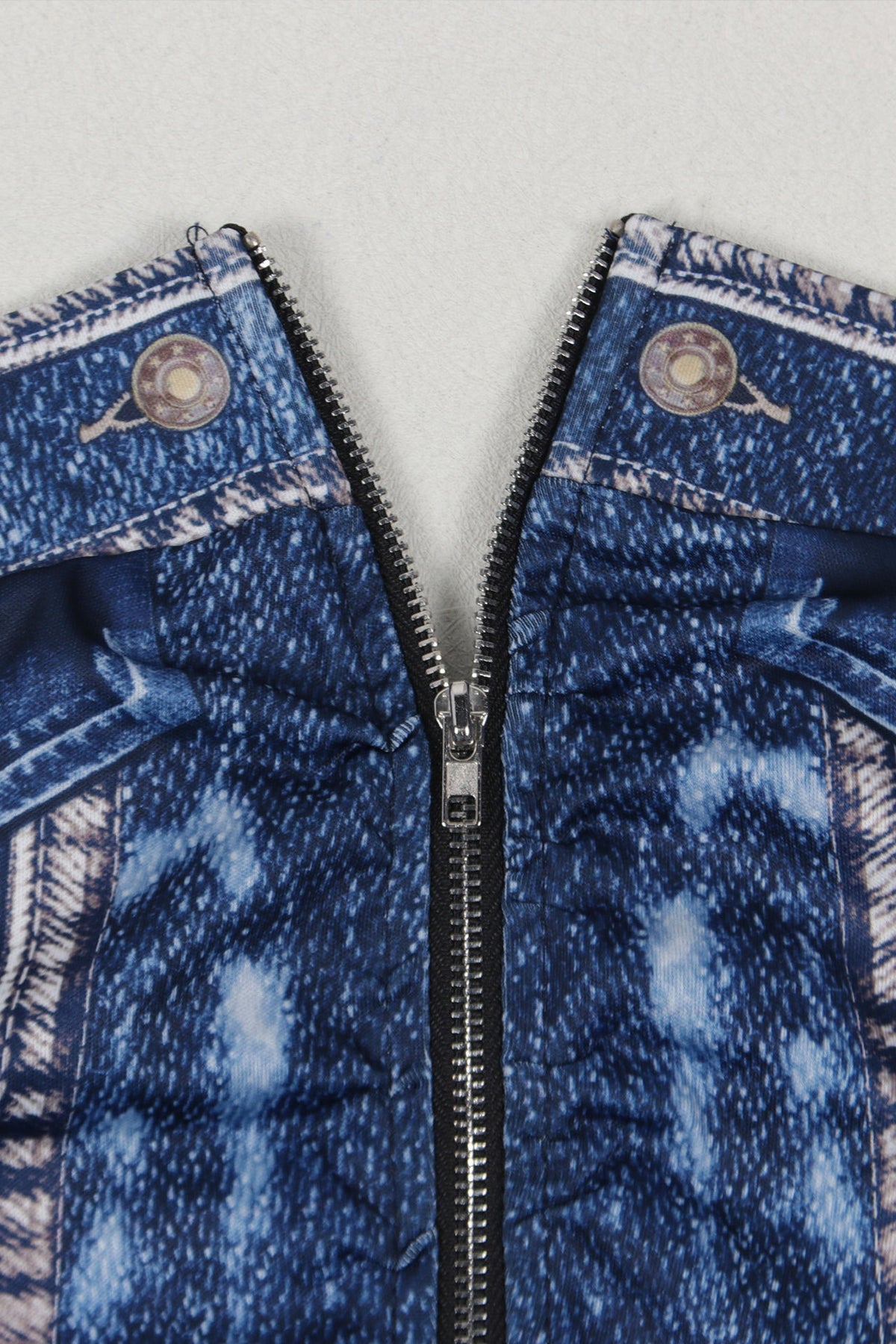 Denim Print Strapless Wide Leg Jumpsuit