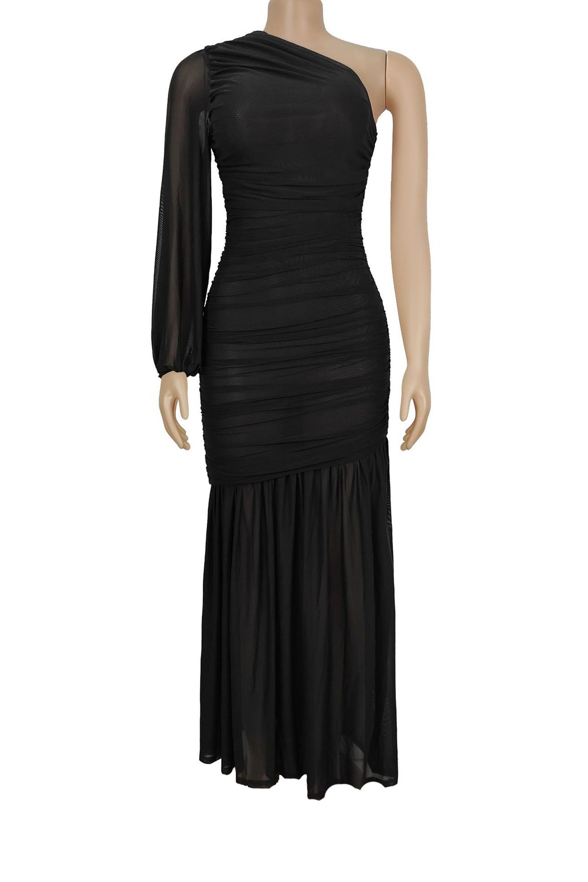 Single Shoulder Mesh Maxi Dress