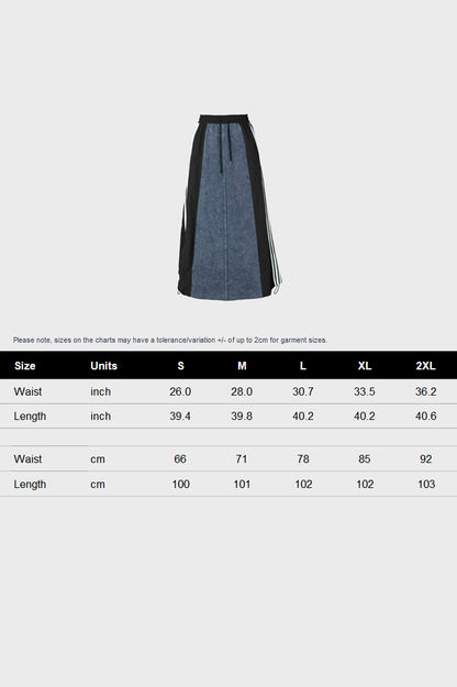 Wide Denim Skirts with Wide Contrast Side Lines