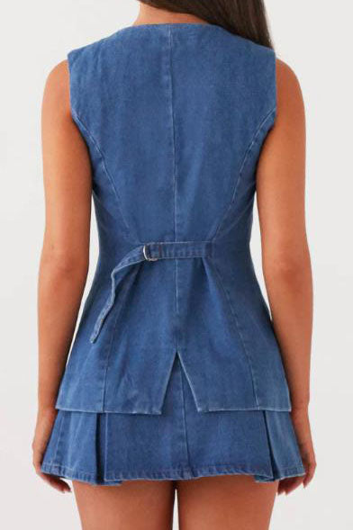 Denim Vest Skirt Sets