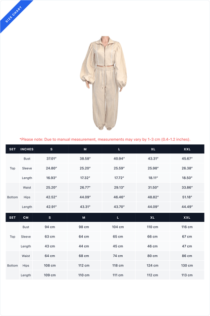 Puff-Sleeve Zip Jacket & Jogger Pants Set