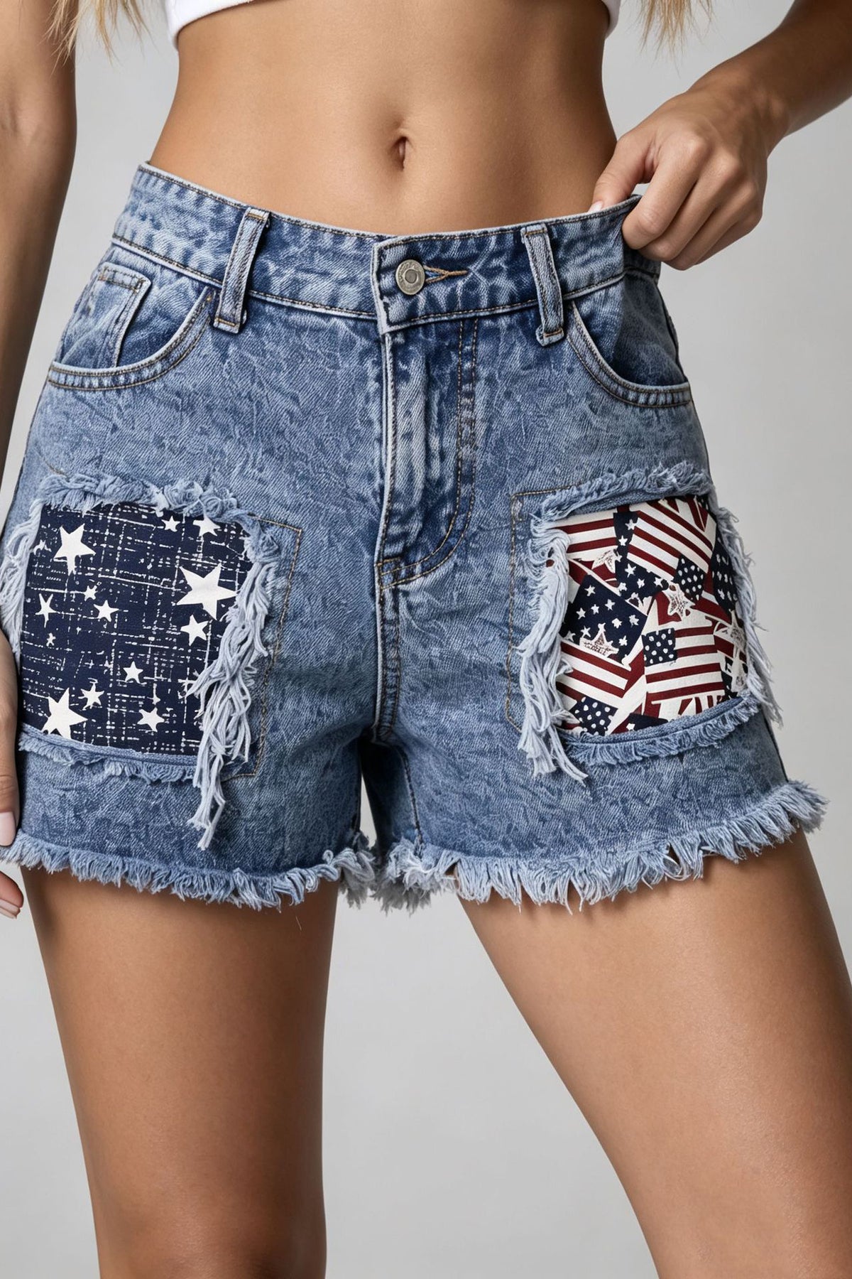 American Flag Distressed Denim Shorts