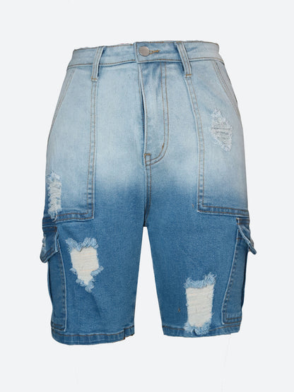 Color-Fade Ripped Jeans Shorts