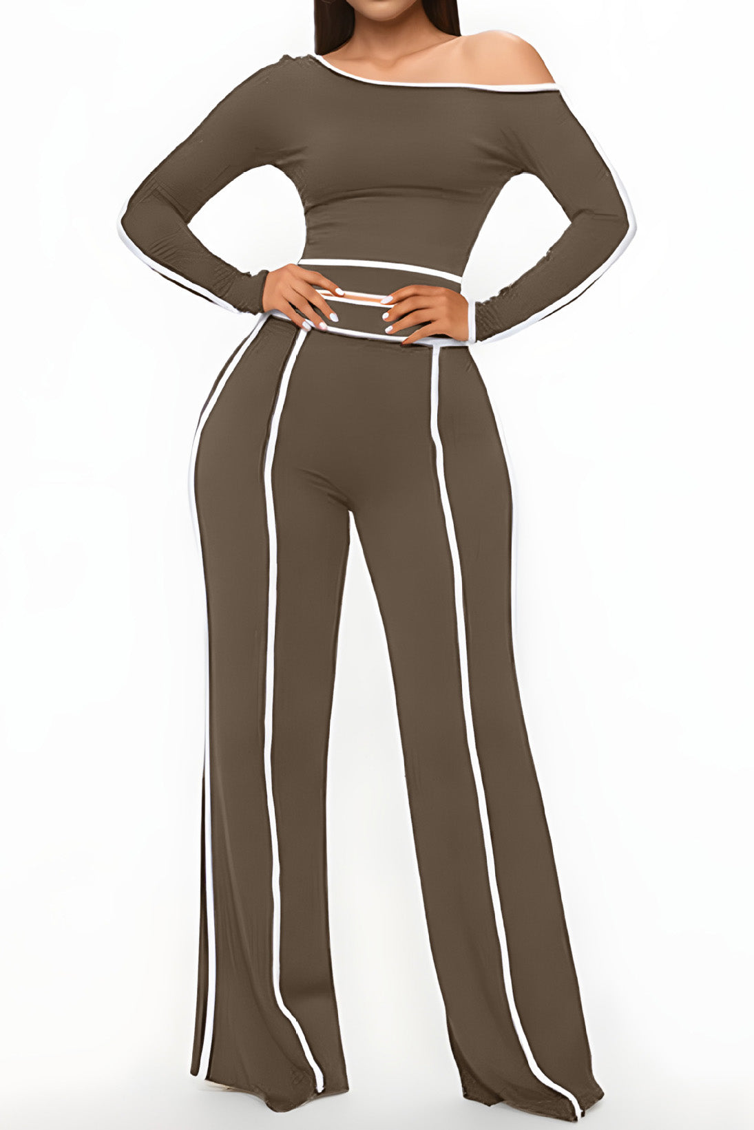 One Shoulder Top and Wide Leg Pants Set