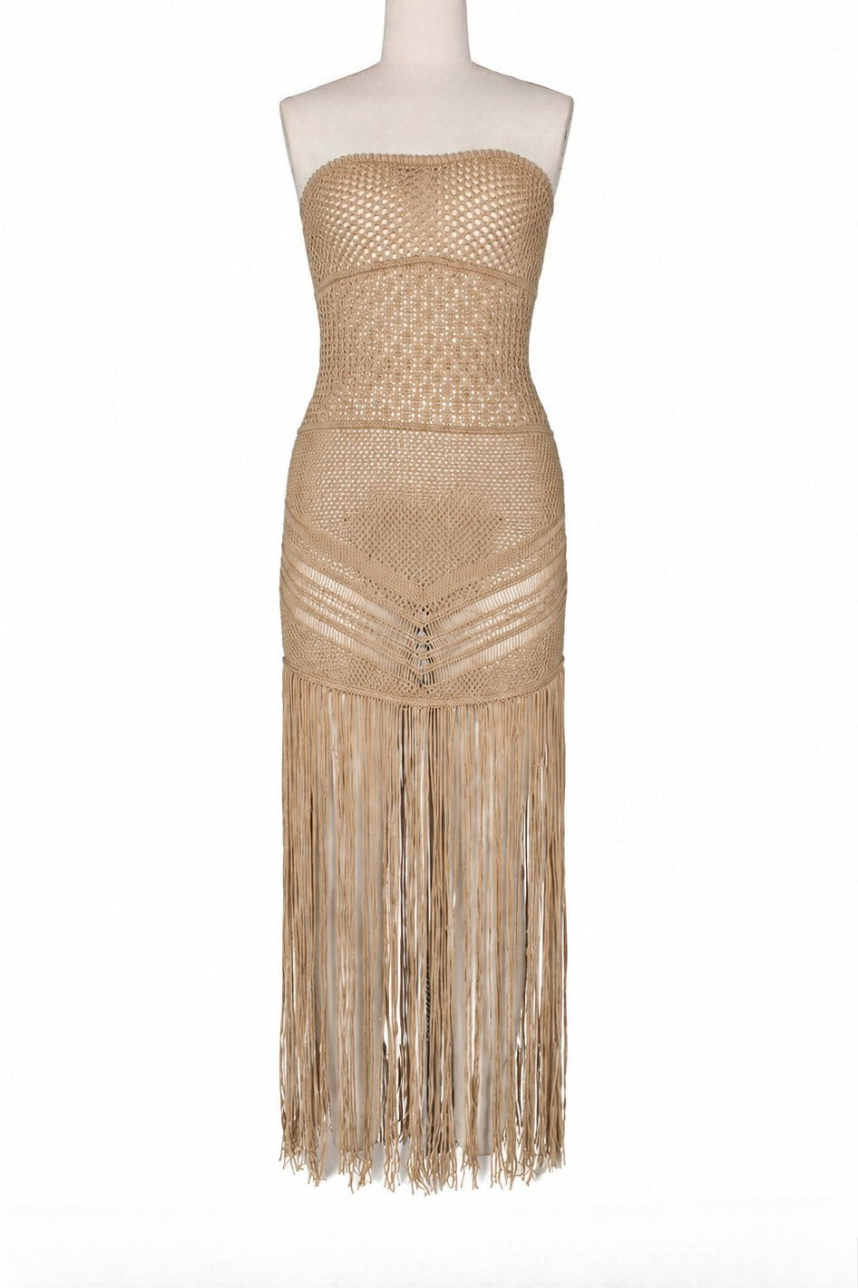 Strapless Crochet Fringe Maxi Dress