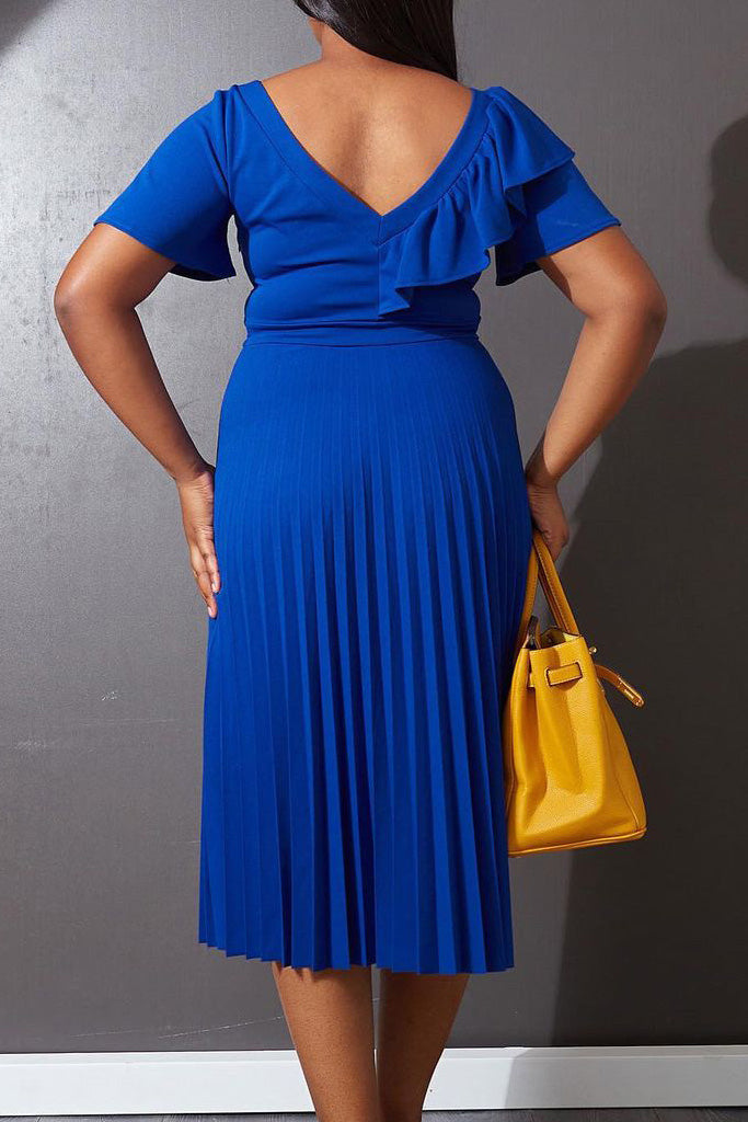 Pleated Flounce Sleeve Slim Fit Dress