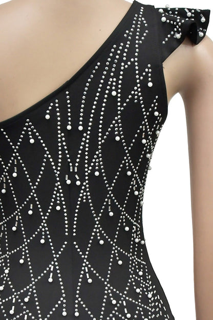 One-Shoulder Rhinestone Maxi Dress