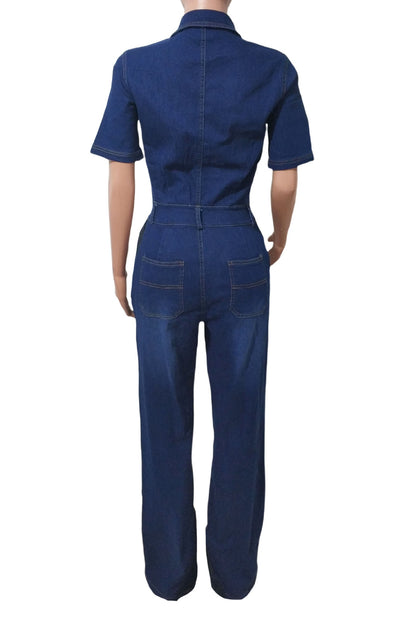 Denim Button-Front Carpenter Jumpsuit