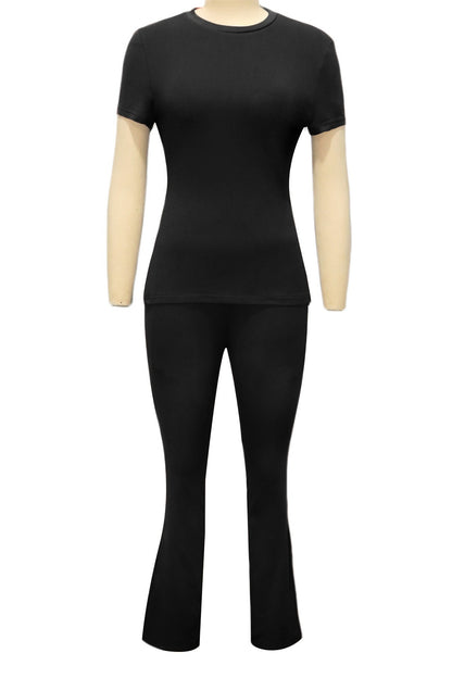 Fitted Short Sleeve Flare Pant Set