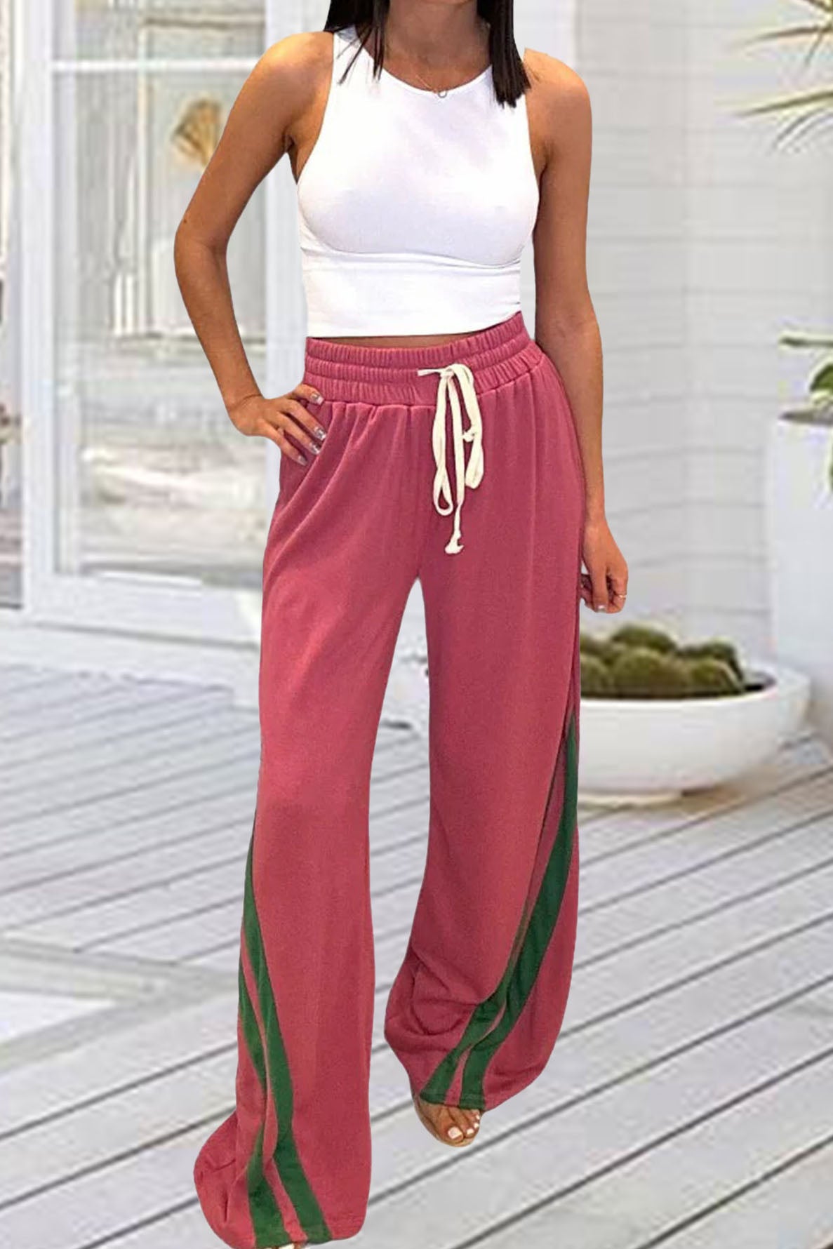Striped Sweatpants Drawstring Straight Leg Pants