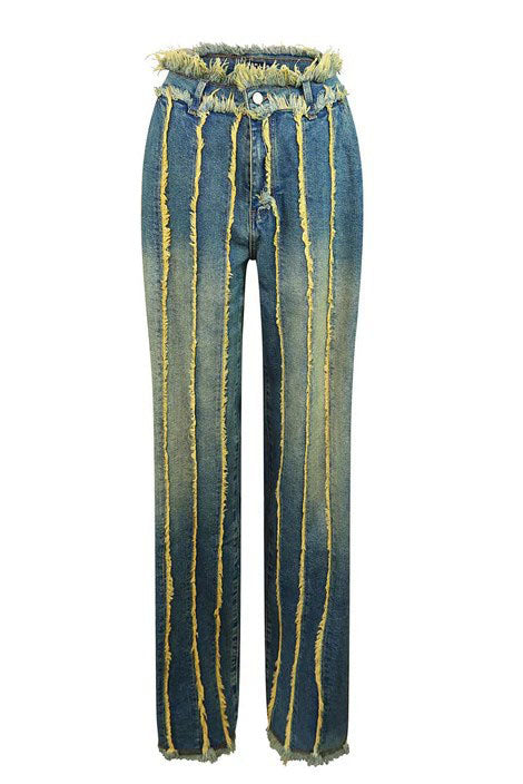 Vintage Wash Seam Straight Leg Jeans