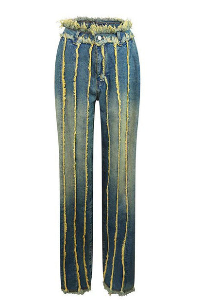 Vintage Wash Seam Straight Leg Jeans