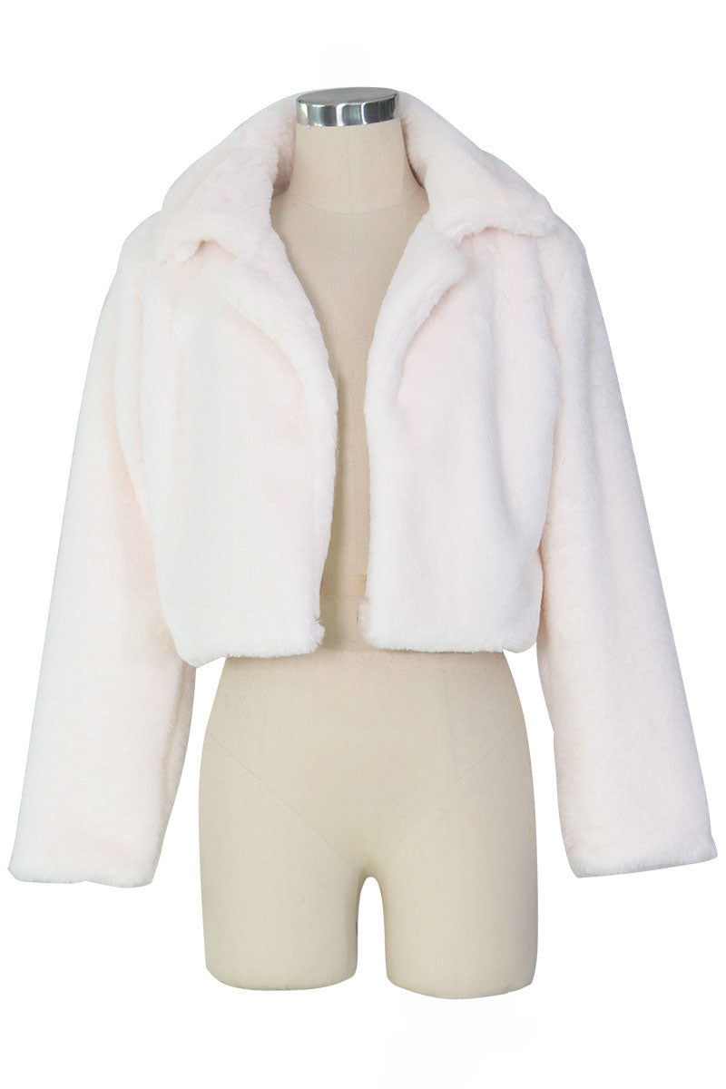 Faux Leather Lapel Short Jacket