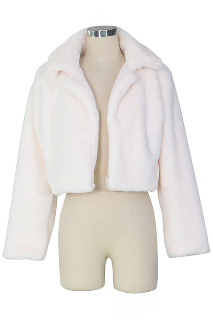 Faux Leather Lapel Short Jacket