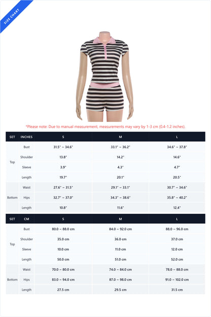Striped Polo Collar Top & Short Set
