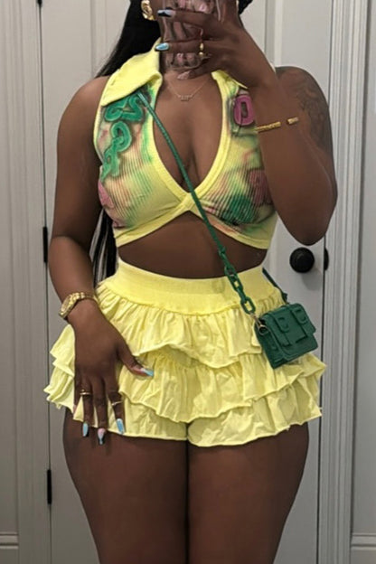 Stretch Ruffled Shorts 2pc Set