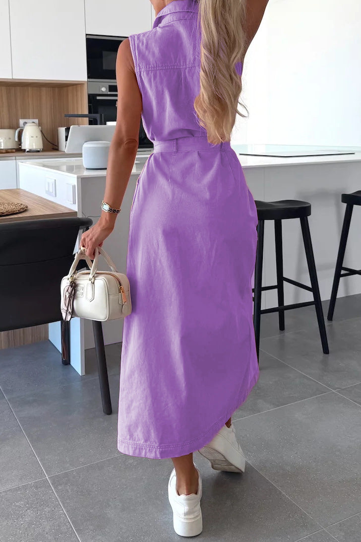 Sleeveless Belted Utility Maxi Shirt Dress